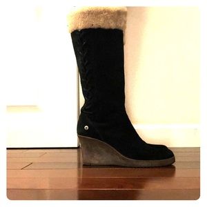 Ugg boots with Wool trim ..Suede! Wedge heel...